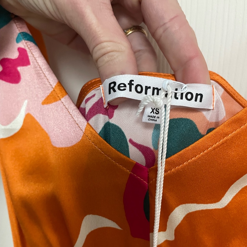 Reformation Daytona Silk Dress in Electra Orange Floral Midi NWT XS - Picture 7 of 9